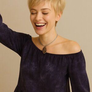 American Eagle Tie Dye Crushed Velvet Burnout Smocked Top Midnight Blue